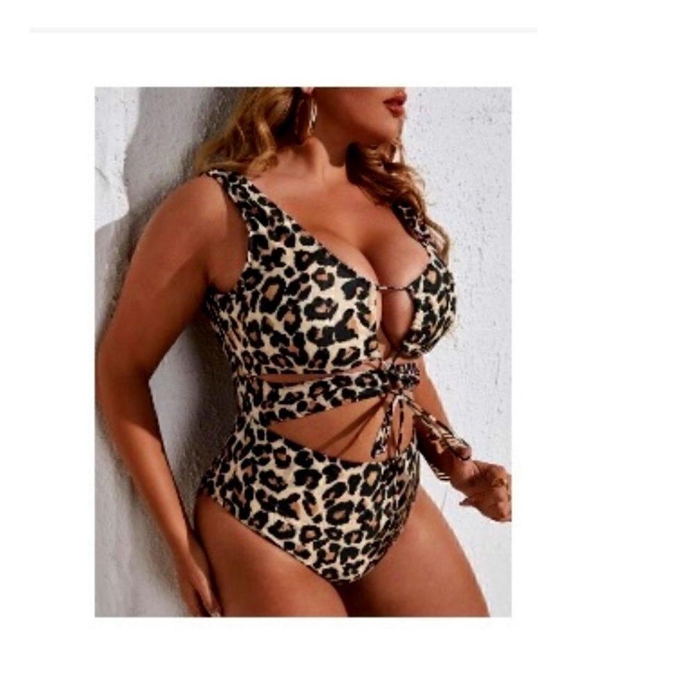 29- Sexy Cheetah  Print Cut out one piece swimsuit